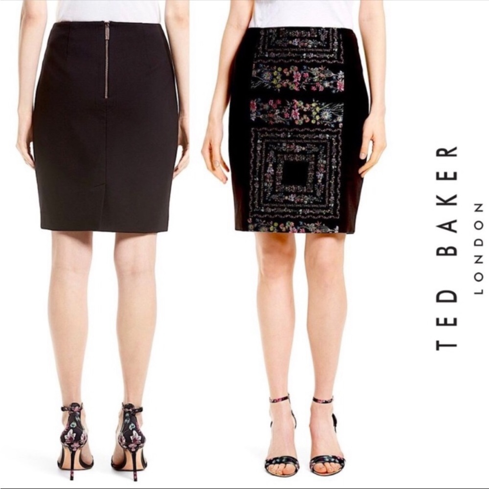 Ted Baker Annasa Floral embroidered pencil mini skirt black 2 / XS Ponte knit